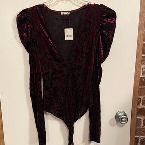 Free People Deep Red Velvet Bodysuit